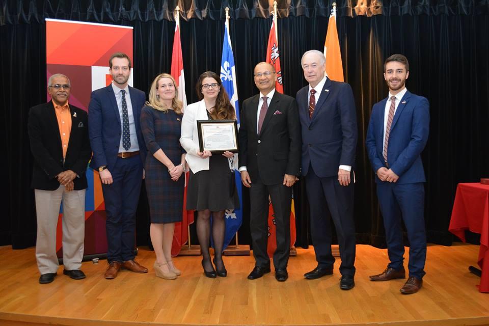 Shastri Institute grant presented to Laval University student delegation visiting India in May 2016